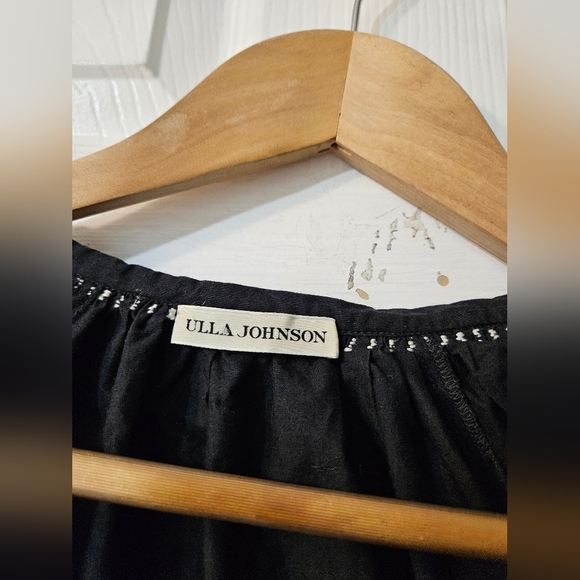 ULLA JOHNSON Sonya Blouse Black Boho Tassel Embroidered Ruffled Poplin Top - Picture 4 of 9